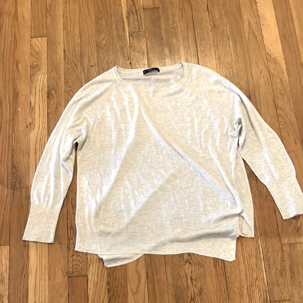 Zara knit asymmetrical light grey/ silver top size medium